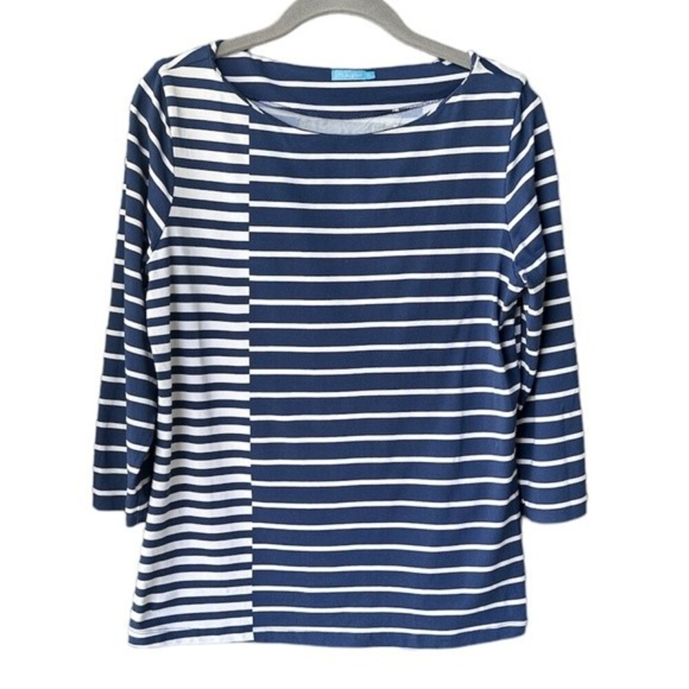 J. McLaughlin Navy White Stripe Signature Long Sleeve Tee